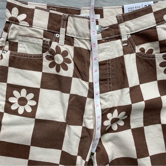 PACSUN NWT Eco Flower Checkerboard High Waisted Straight Leg Jeans-Sz 27 - Picture 10 of 12
